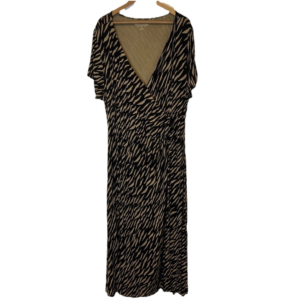 Soft Surroundings Womens Dress 2X Faux Wrap Maxi‎  Brown Black Zebra Print Boho